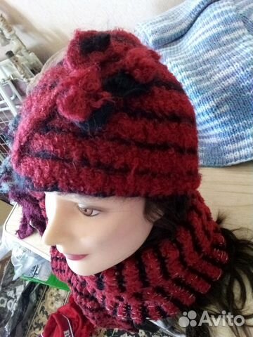 Набор шапка и шарф, вязанные крючком и спицами