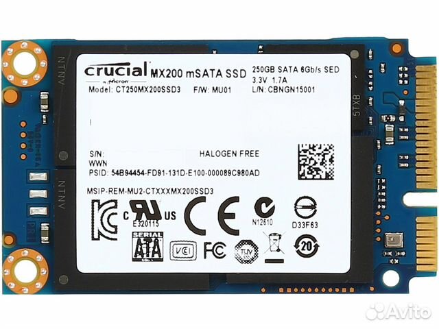 SSD / Crucial MX200 / MLC / msata / 250 гб