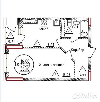 1-к квартира, 35.4 м², 17/17 эт. 1-к квартира, 35.4 м², 17/17 эт.