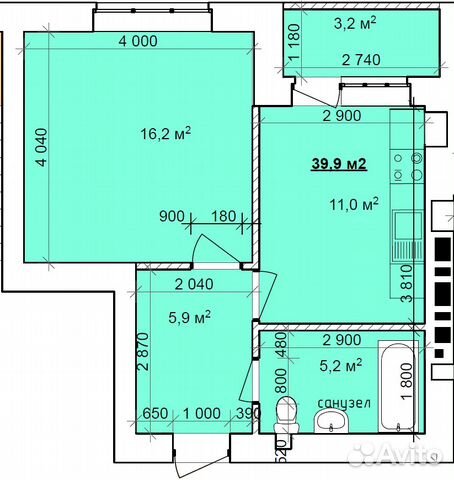 1-к квартира, 39.9 м², 3/9 эт.