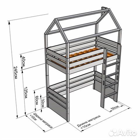 Детская двухъярусная кровать домик чертеж