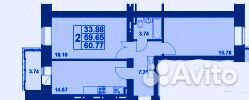 2-к квартира, 60.8 м², 4/9 эт. 2-к квартира, 60.8 м², 4/9 эт.
