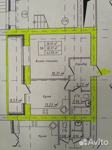 1-к квартира, 43 м², 1/14 эт.