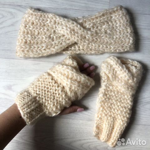 Вязанная повязка митенки шапка берет Вязанная повязка митенки шапка берет