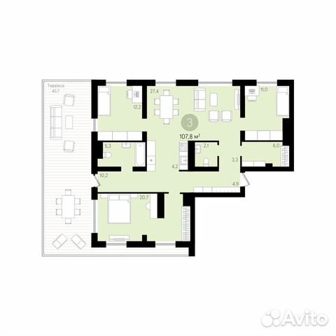 3-к квартира, 107.8 м², 8/8 эт. 3-к квартира, 107.8 м², 8/8 эт.