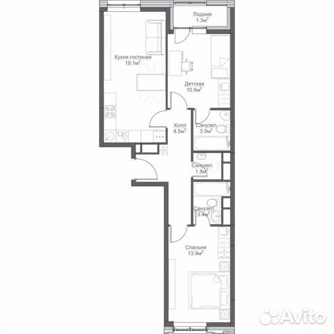2-к квартира, 65.7 м², 3/16 эт. 2-к квартира, 65.7 м², 3/16 эт.