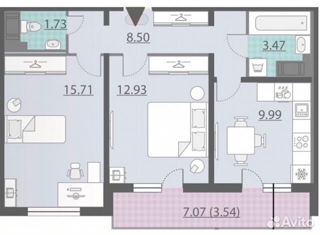 2-к квартира, 56 м², 3/25 эт. 2-к квартира, 56 м², 3/25 эт.