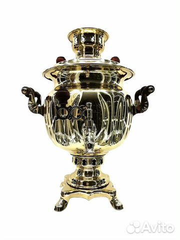 Современный самовар на дровах латунь Овал 2,7литра