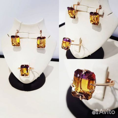 Кольцо, серьги,золото 585 пробы, Аметрин