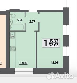 1-к квартира, 32.6 м², 5/5 эт.