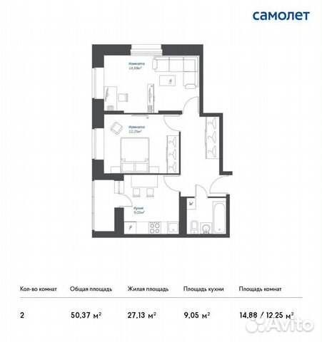 2-к квартира, 50.4 м², 9/17 эт.