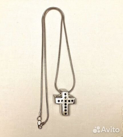 Золотой крест с бриллиантами на цепочке,экспертиза