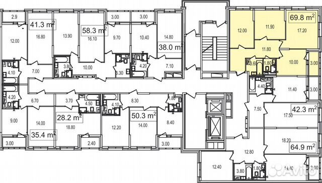 3-к квартира, 69.8 м², 7/25 эт. 3-к квартира, 69.8 м², 7/25 эт.