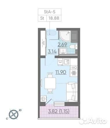 1-к квартира, 18.9 м², 9/13 эт. 1-к квартира, 18.9 м², 9/13 эт.