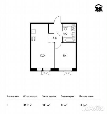 1-к квартира, 35.7 м², 24/25 эт.