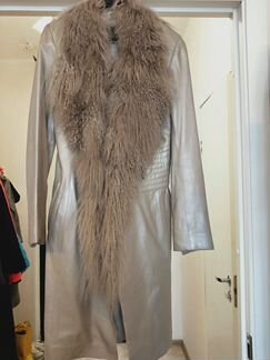 Женский плащ, натуральная кожа и мех