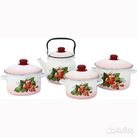 Набор кастрюль цветущий шиповник 2,3,4л ч 3,5л (М