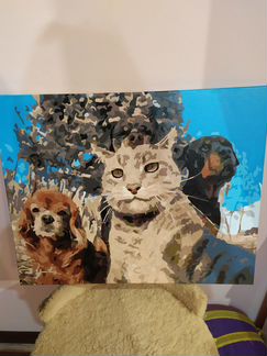 Картина на холсте: Селфи. Кот, собаки
