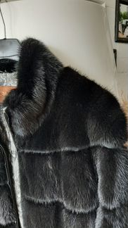Оригинальная натур.норковая шуба с кожаными вставк