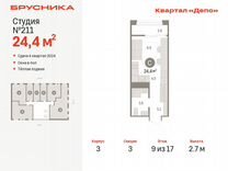 Квартира-студия, 24,4 м², 9/17 эт.