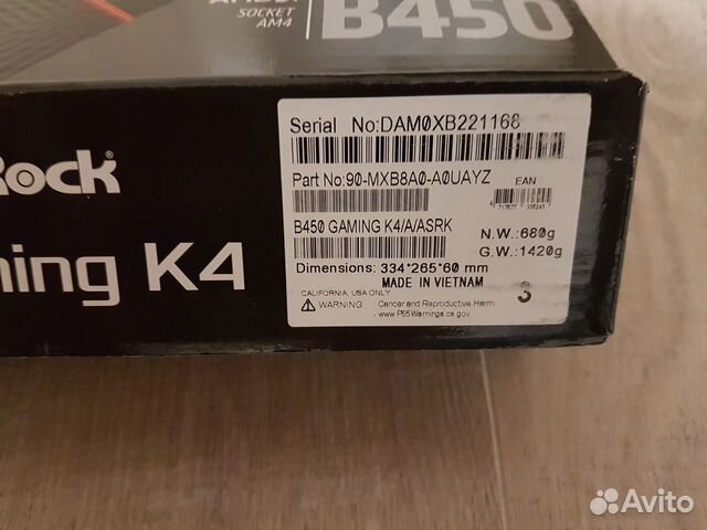 Материнская плата am4 asrock B450 Gaming K4