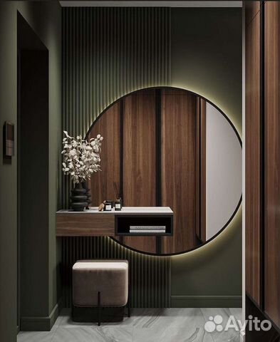 Зеркало Круглое в чёрной раме с подсветкой