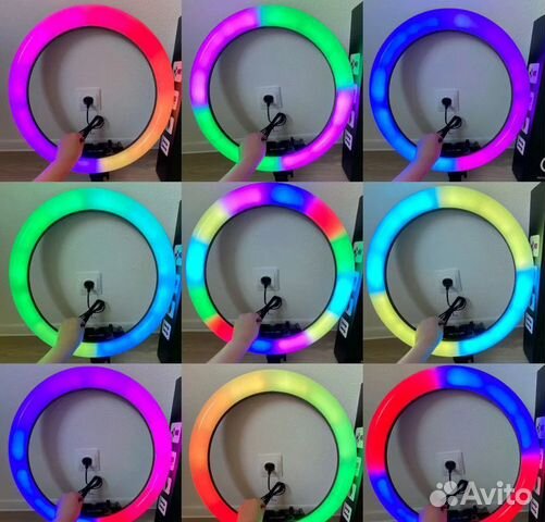 Цветная Кольцевая лампа MJ-26 с пультом - 26см