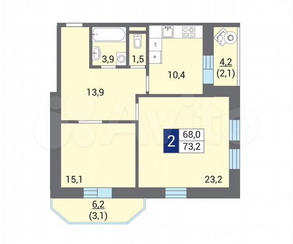 2-к. квартира, 75,6 м², 2/12 эт.