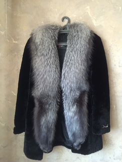 Шуба мутон с чернобуркой