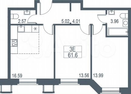 3-к квартира, 61.6 м², 18/21 эт.