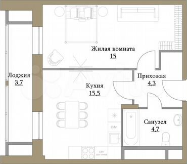 1-к квартира, 45.5 м², 17/17 эт.