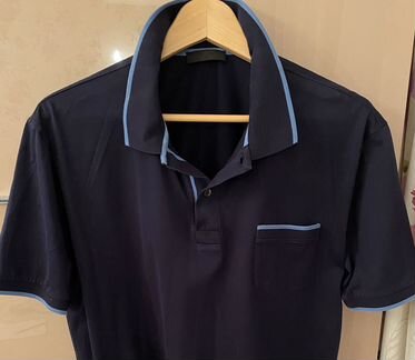 Prada оригинал синее поло футболка б.у. хлопок,XXL