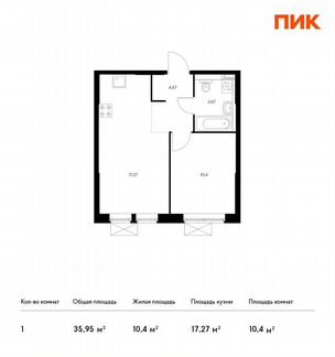 1-к квартира, 36 м², 2/24 эт.