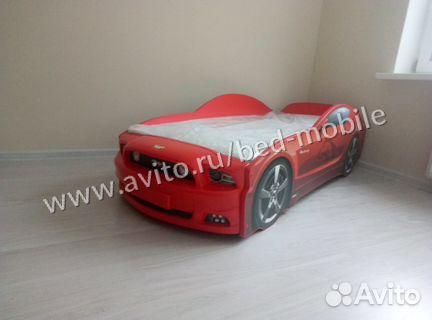 Кровать машина Мустанг+ красный с фарами