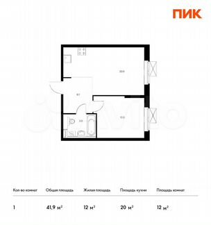 1-к квартира, 41.9 м², 21/33 эт.