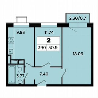 2-к апартаменты, 50.9 м², 12/18 эт.