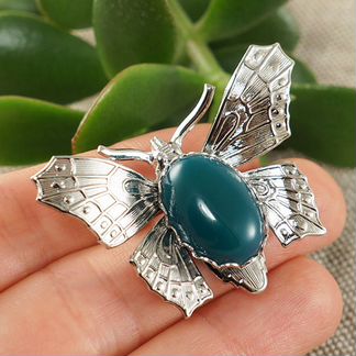 Брошка Бабочка (зеленый агат) 13х18мм