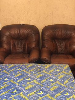 Диван+два кресло из натуральной кожи