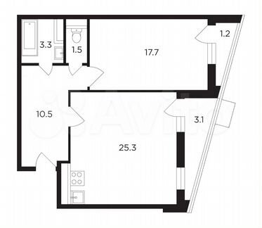 1-к квартира, 60.4 м², 12/19 эт.