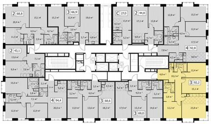 3-к квартира, 92 м², 2/14 эт.