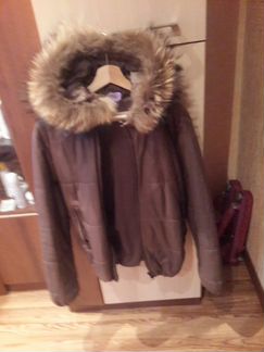 Кожаная куртка теплая зимняя б/у