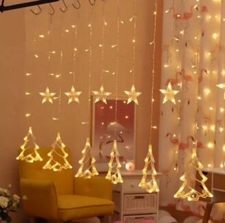 Гирлянда штора елочки звезды