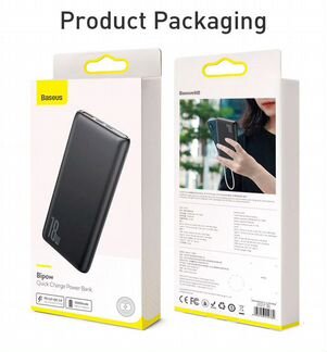 Тонкий Power Bank Baseus Bipow 10000mAh с функцией