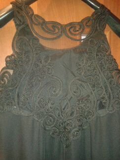 Стильное длинное черное платье ажурный верх, USA