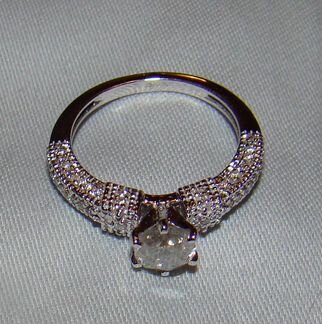 Кольцо белое золото 14K, бриллианты TCW -1.10