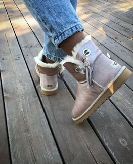 Угги кожа пудра черные замша мини натуральные