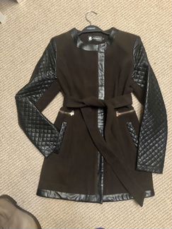 Пальто со вставками из кожи